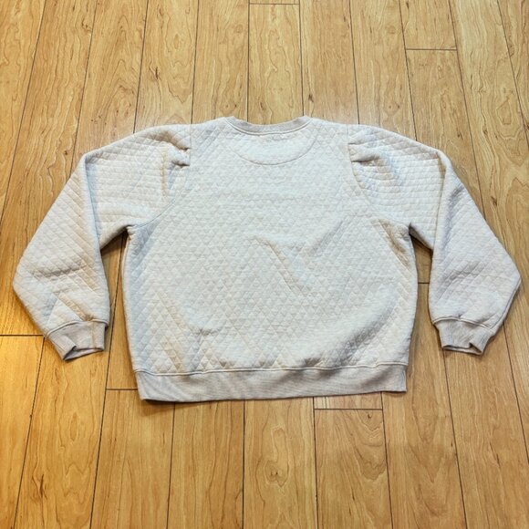 Marine Layer Corbet Quilted Crewneck Sweater Puff Sleeve Oatmeal Women's XL - Picture 5 of 10